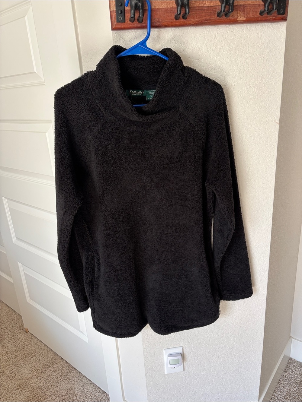 Stillwater Supply Company Cowl Neck Black Sherpa Fleece Long Pullover Size L